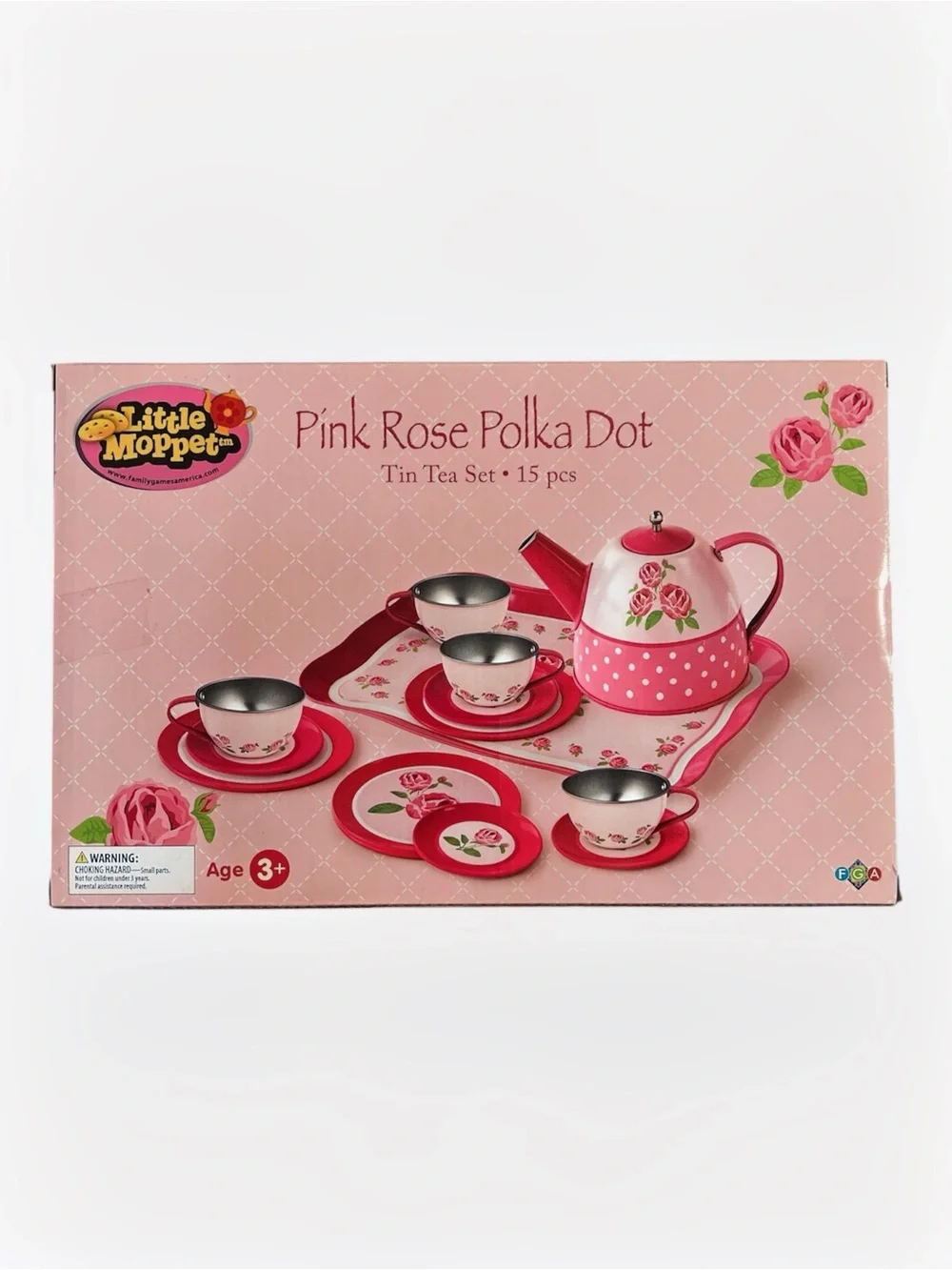 Kids Tea Set with Tray Pink Rose Polka Dot